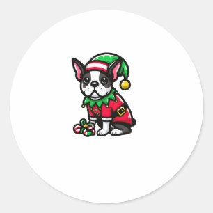 Sticker Rond Boston Terrier Noël Elf Funny Chien Xmas