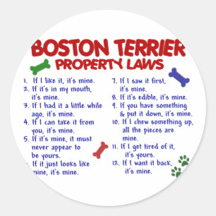 Sticker Rond Boston Terrier Propriété Lois 2