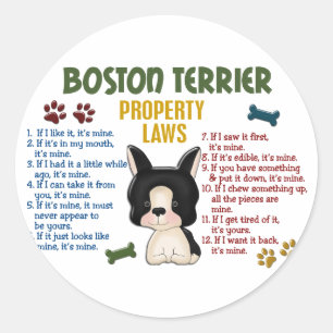 Sticker Rond Boston Terrier Propriété Lois 4