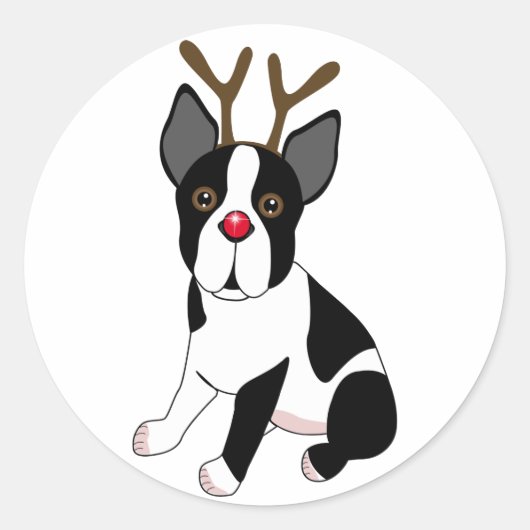 Sticker Rond Boston Terrier Reindeer (Devant)