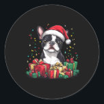 Sticker Rond Boston Terrier Santa Hat Funny Christmas Bostie Do<br><div class="desc">Boston Terrier Santa Hat Funny Christmas Bostie Amoureux des chiens</div>
