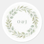 Sticker Rond Botanical Greenery Wedding Envelope Seals (Devant)