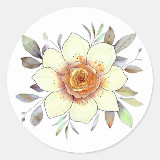 Sticker Rond Botanical Watercolor Flower Painting With Foliage