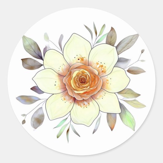 Sticker Rond Botanical Watercolor Flower Painting With Foliage (Devant)