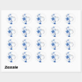 Sticker Rond Botanique Aquarelle Fleurie Bleue  (Feuille)