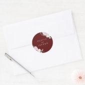 Sticker Rond Botanique Blanc & Blush Floral Bourgogne Mariage (Enveloppe)