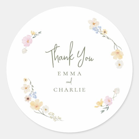 Sticker Rond Botanique Boho fleurs Script mariage (Devant)