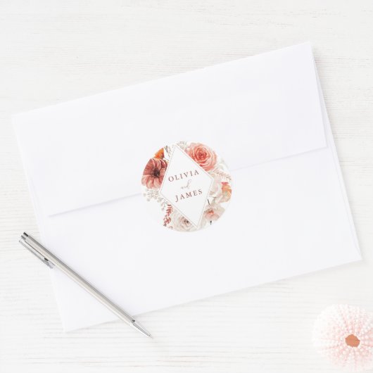 Sticker Rond Botanique Boho Floral Frame Mariage (Enveloppe)