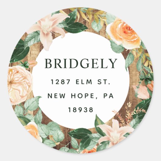 Sticker Rond Botanique Boho Rustique Bois Floral Adresse de ret (Devant)