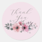 Sticker Rond Botanique chic floral gris rose Merci (Devant)