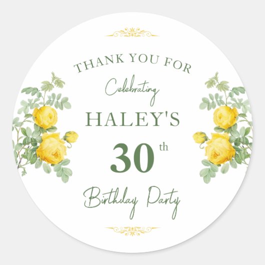 Sticker Rond Botanique Chic Jaune & Vert Floral 30e anniversair (Devant)