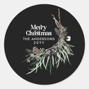 Sticker Rond Botanique d'aquarelle moderne noire