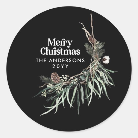 Sticker Rond Botanique d'aquarelle moderne noire (Devant)