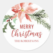 Sticker Rond Botanique de Noël Poinsettia (Devant)