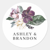 Sticker Rond Botanique de saumons pourpres et de prunes avec de (Devant)