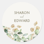 Sticker Rond Botanique Eucalyptus Vert Mariage personnalisé (Devant)