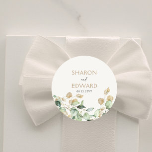 Sticker Rond Botanique Eucalyptus Vert Mariage personnalisé