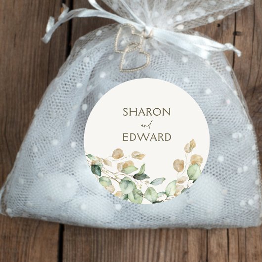 Sticker Rond Botanique Eucalyptus Vert Mariage personnalisé