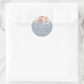 Sticker Rond Botanique Floral Dusty Blue Mariage Fiançailles (Sac)