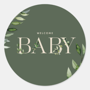 Sticker Rond Botanique Floral Lettering Vert Beige Baby