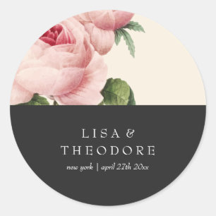 Sticker Rond Botanique   Mariage Vintage rose et gris