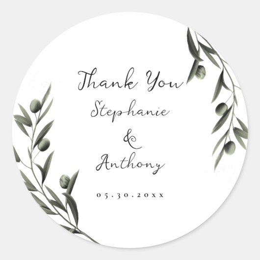 Sticker Rond Botanique Olive Branch Feuille Mariage italien (Devant)
