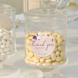 Sticker Rond botanique rouge et blanc floral merci mariage