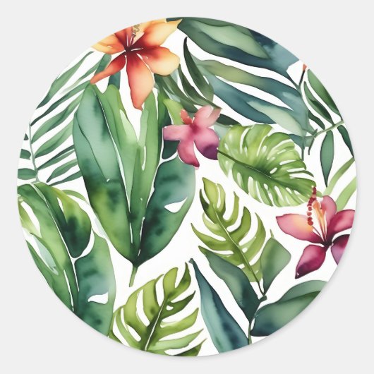 Sticker Rond Botaniques tropicales Vibrant Aquarelle Foliage (Devant)