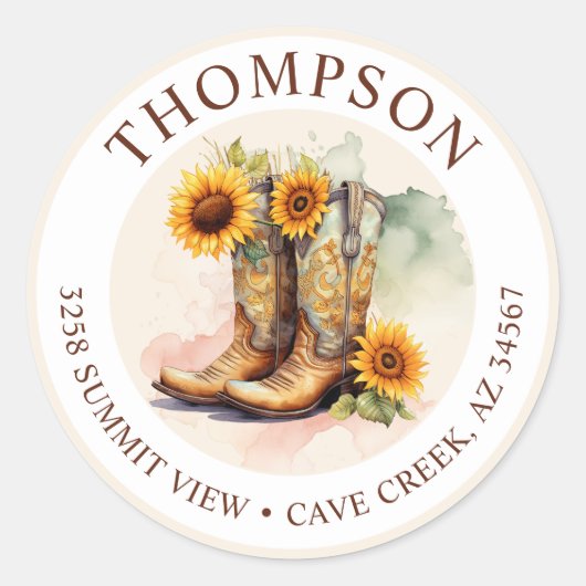 Sticker Rond Botte de fille avec tournesol Adresse de retour Ét (Devant)