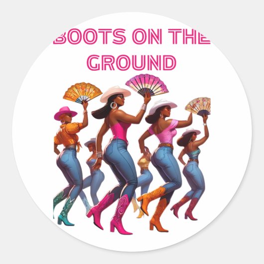 Sticker Rond Bottes Au Sol Line Danser Queens Black Grou (Devant)
