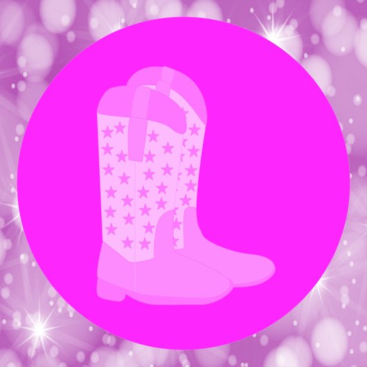 Sticker Rond Bottes Cowboy avec étoiles rose