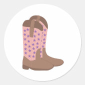 Sticker Rond Bottes Cowboy rose Brown avec étoiles violettes (Devant)