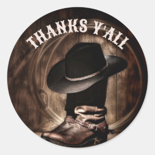 Sticker Rond bottes de cowboy de ferme rustiques cadeau de fête