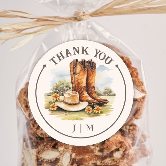 Sticker Rond Bottes de cowboy de style occidental Mariage rusti