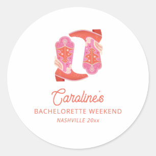 Sticker Rond Bottes de cowboy occidentales roses et orange pour