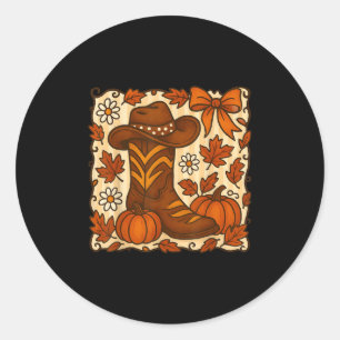 Sticker Rond Bottes de cowgirl citrouille mignonne à nœuds coqu
