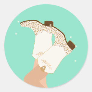 Sticker Rond Bottes de cowgirl girly modernes jambes étoiles Ye