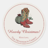 Sticker Rond Bottes de cowgirl rouge de Noël de Western Howdy (Devant)