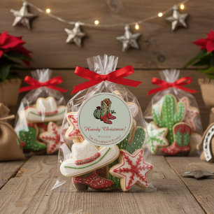 Sticker Rond Bottes de cowgirl rouge de Noël de Western Howdy