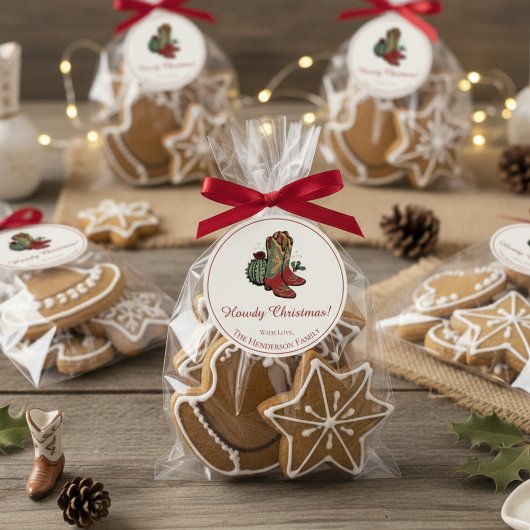 Sticker Rond Bottes de cowgirl rouge de Noël de Western Howdy