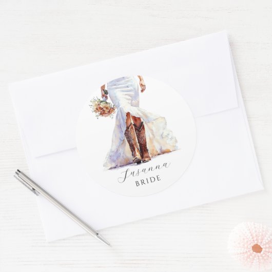 Sticker Rond Bottes de mariée Cowgirl Robe de Mariée (Enveloppe)
