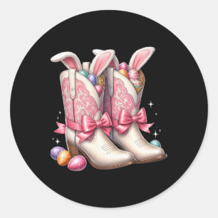 Sticker Rond Bottes de Pâques Groovy Mignon Œufs Western Cowboy