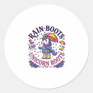 Sticker Rond Bottes de pluie Licorne et Chemise Commerciale Lic