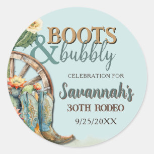 Sticker Rond Bottes et Bubbly rustique cow-girl Aqua Blue Anniv
