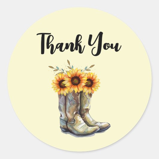 Sticker Rond Bottes rustiques Cowboy avec tournesol (Devant)