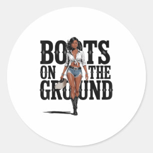 Sticker Rond Bottes Sur Le Sol Black Cowgirl Melanin Femmes