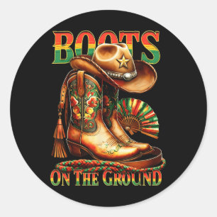 Sticker Rond Bottes Sur Le Sol Boot JunetDix Black Cowgirl
