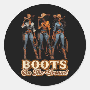 Sticker Rond Bottes Sur Le Sol Junetten Black Cowgirl