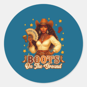Sticker Rond Bottes sur le terrain Black History Cowgirl Où Ils