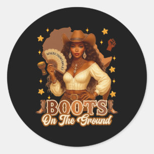 Sticker Rond Bottes sur le terrain Black History Cowgirl Où Th